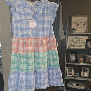 Umgee Plaid Dress in Blue, Coral, and Mint